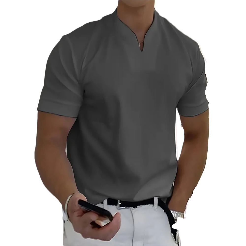 T-shirt à manches courtes et col en V élastique pour homme