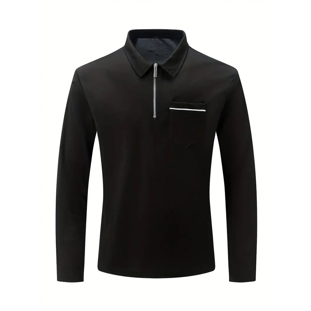 Poloshirt für Herren mit langen Ärmeln und Reißverschluss am Kragen à manches longues et col zippé pour homme