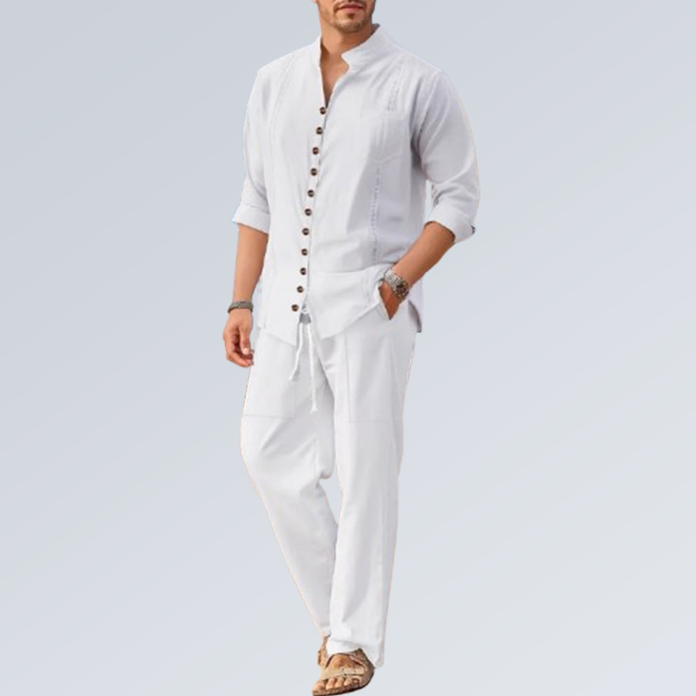Lockeres Langarmhemd für Herren mit Hose, lässiger Strandanzug