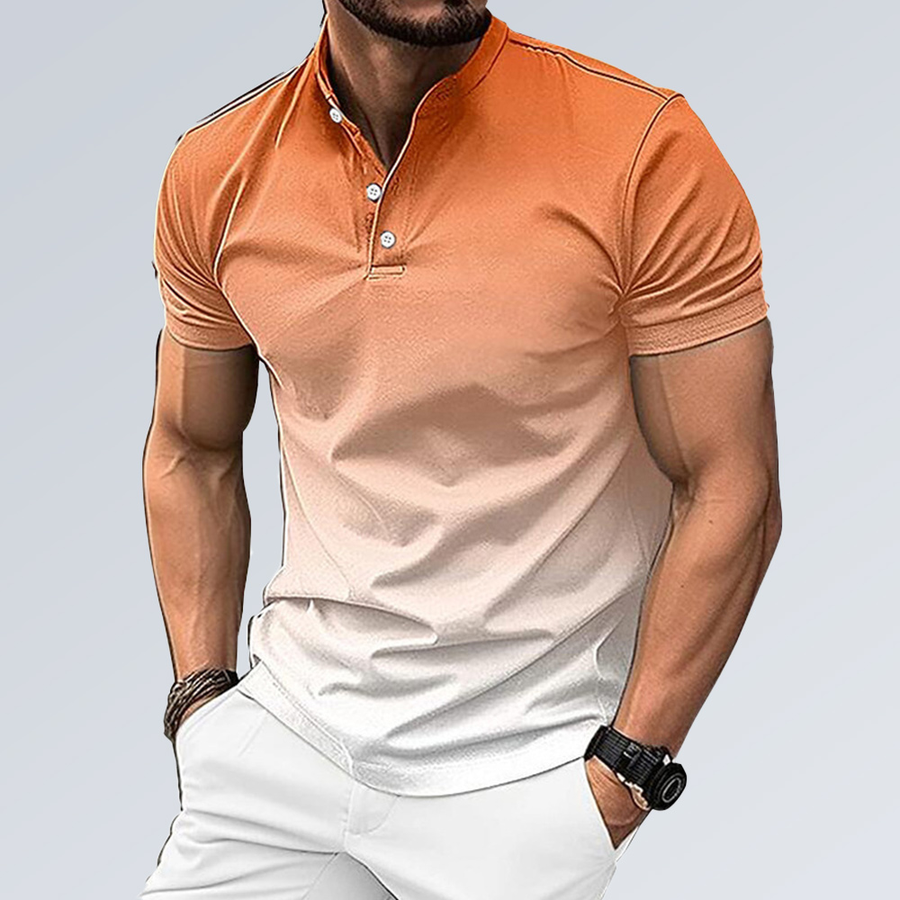 Lässiges Henley-Hemd mit Farbverlaufskragen für Herren, kurzärmlig