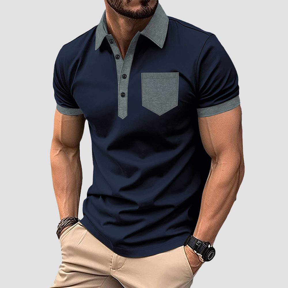 Lässiges Poloshirt mit Colorblock-Revers für Herren, kurzärmlig
