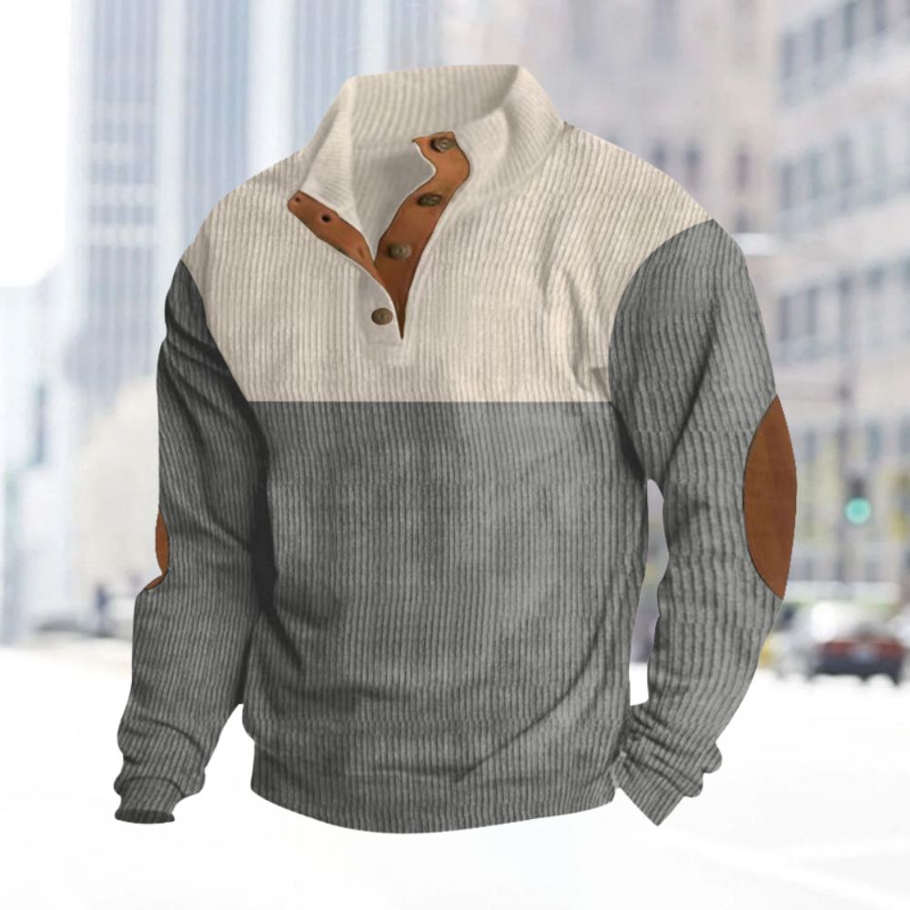 Herren-Sweatshirt aus Cord im Farbblock-Stil für Herbst und Winter mit Stehkragen