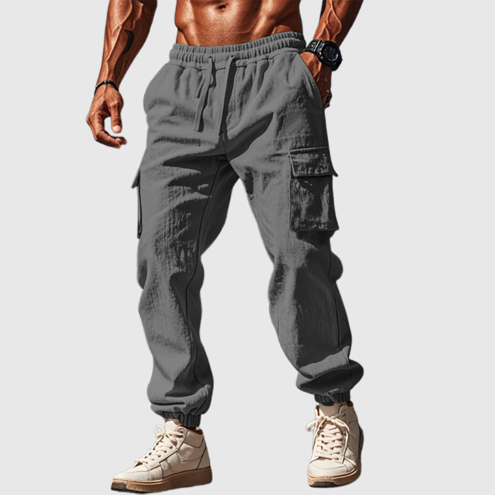 Lässige Herrenhose aus Leinen mit geradem Bein und mehreren Taschen