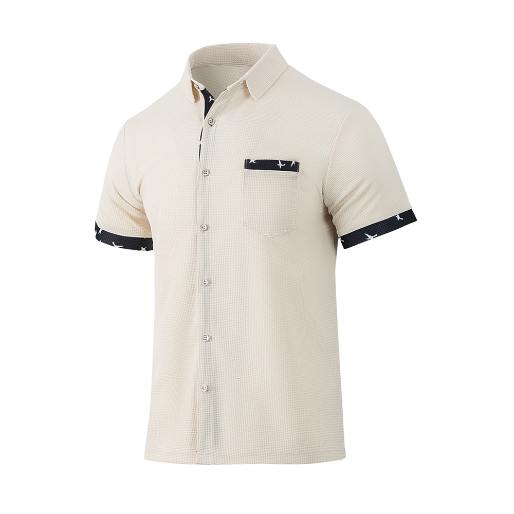 Sommer Herren locker lässig Waffel Kontrast Revers T-Shirt Kurzarm