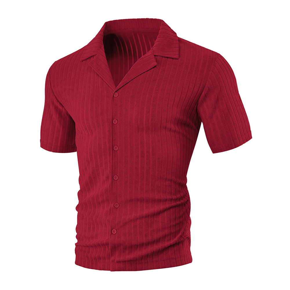 Herren-Jacquardhemd mit vertikalen Streifen und kurzen Ärmeln und Revers