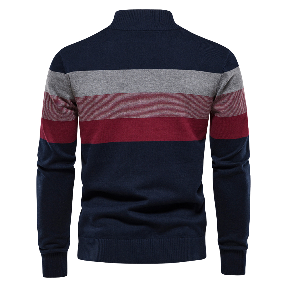 Nouveau pull à blocs de couleurs à col montant et fermeture éclair pour hommes