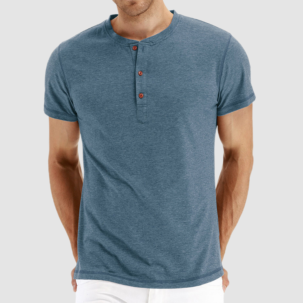 Sommer Herren Henley Kurzarm T-Shirt