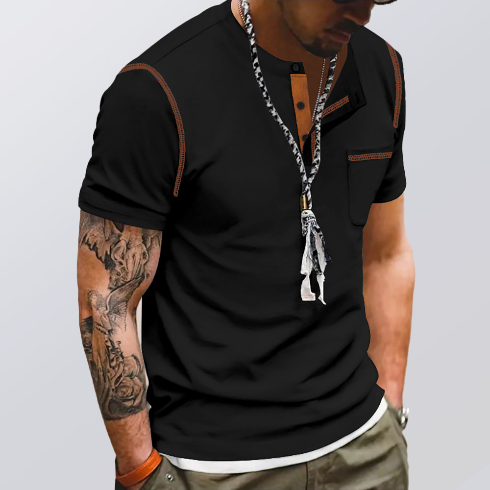 Sommer Herren Colorblock Henley Kurzarm