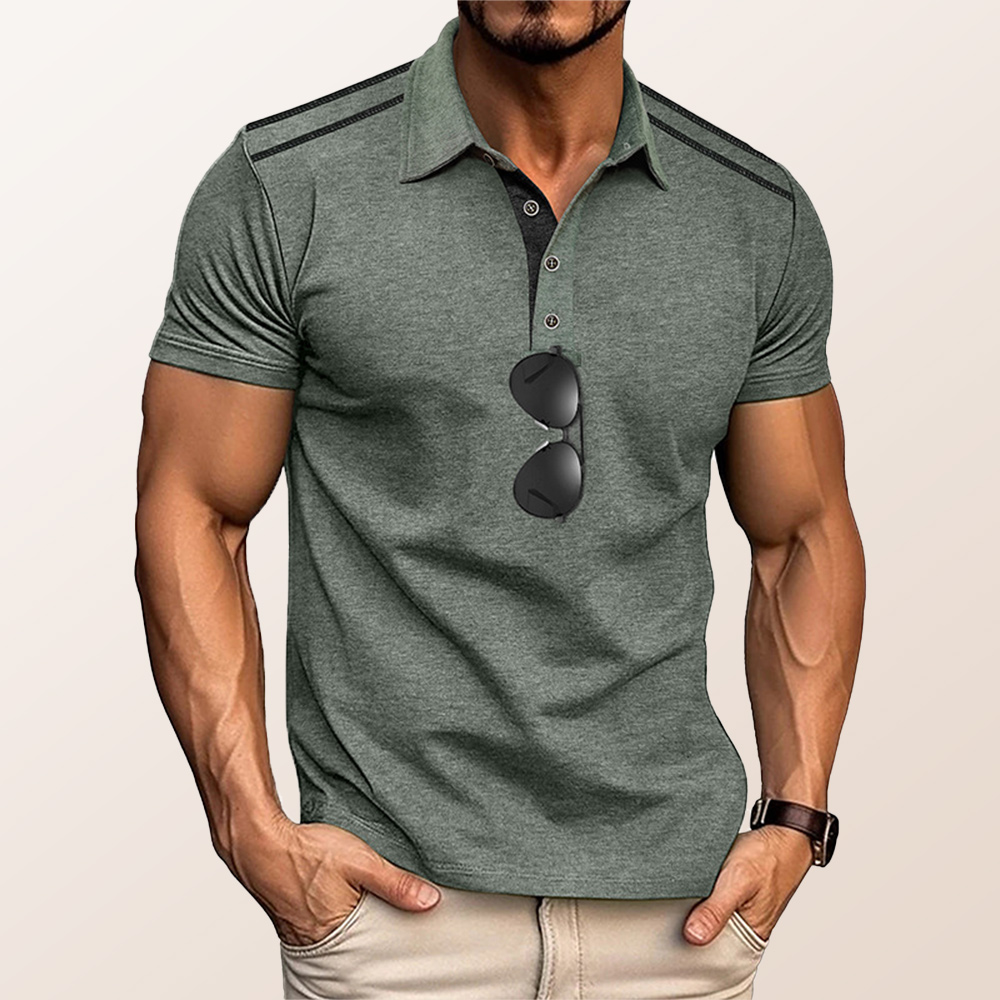 Herren-Poloshirt mit Revers und Button-Down-Kordelzug, kurzärmlig
