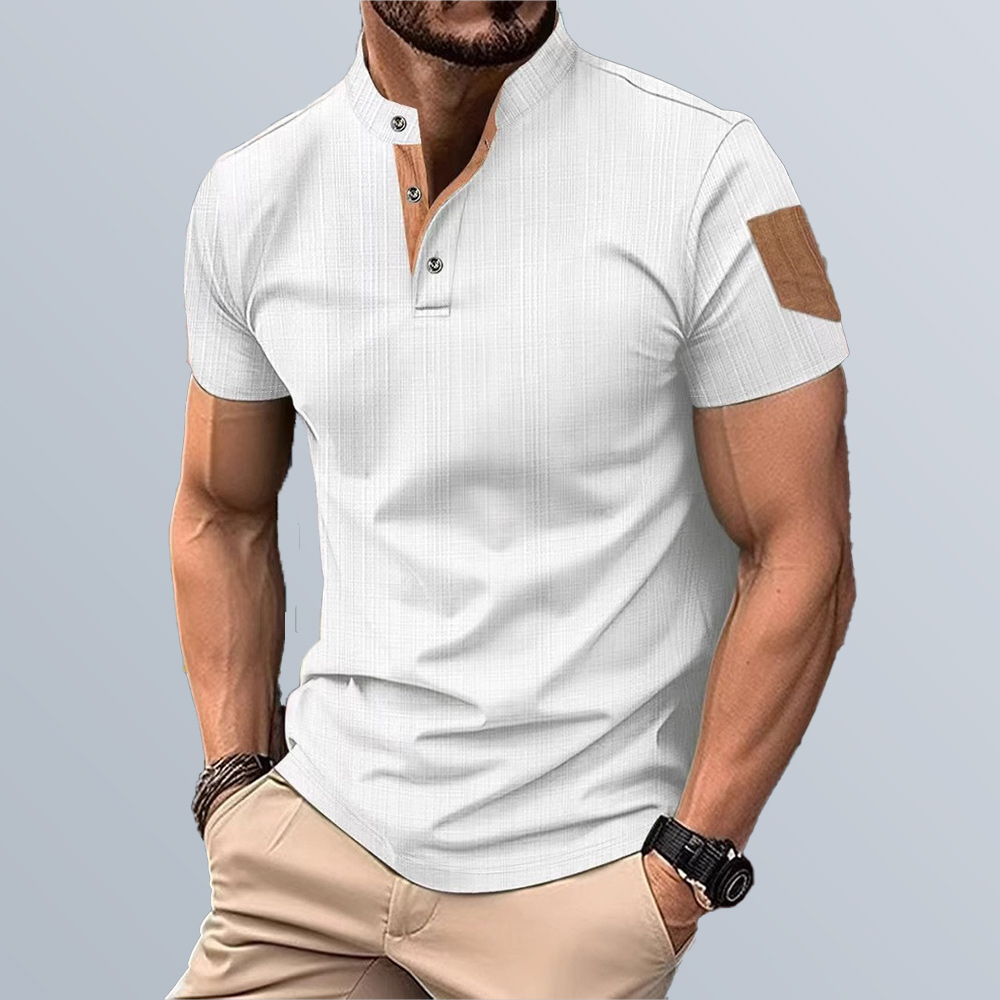 Herren Bambus Kunstbaumwolle Stehkragen Lässiges Henley-Shirt Kurzarm