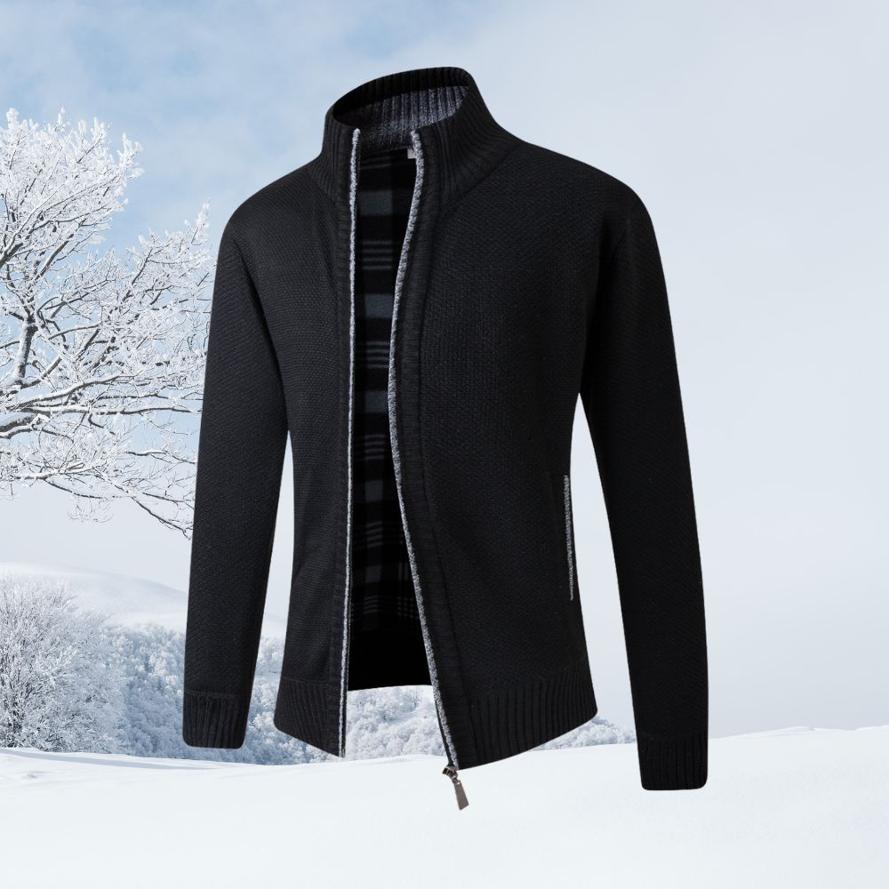 Langärmliger Herrenpullover aus verdicktem Samt mit Stehkragen