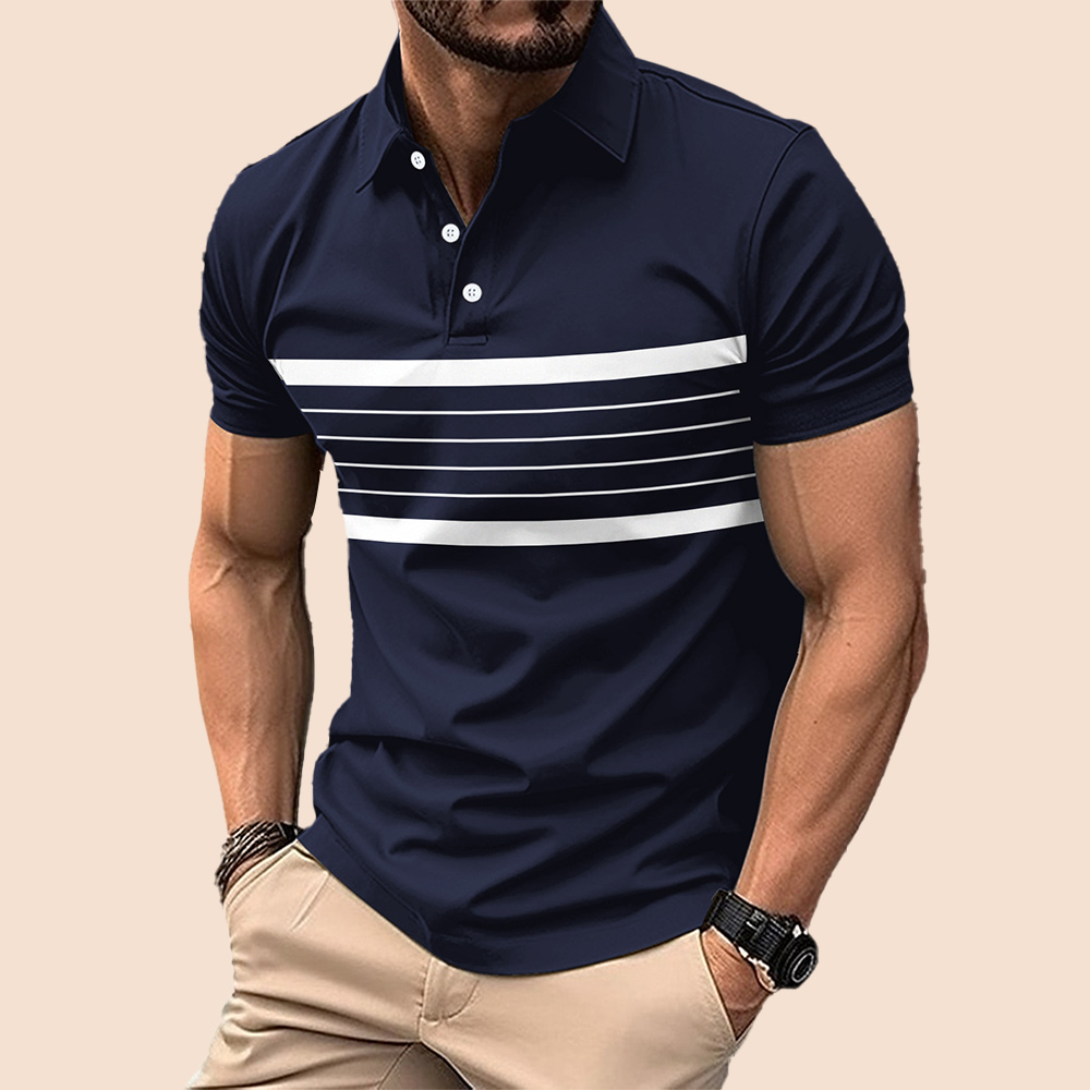 Herren Poloshirt mit gestreiftem Revers und kurzen Ärmeln