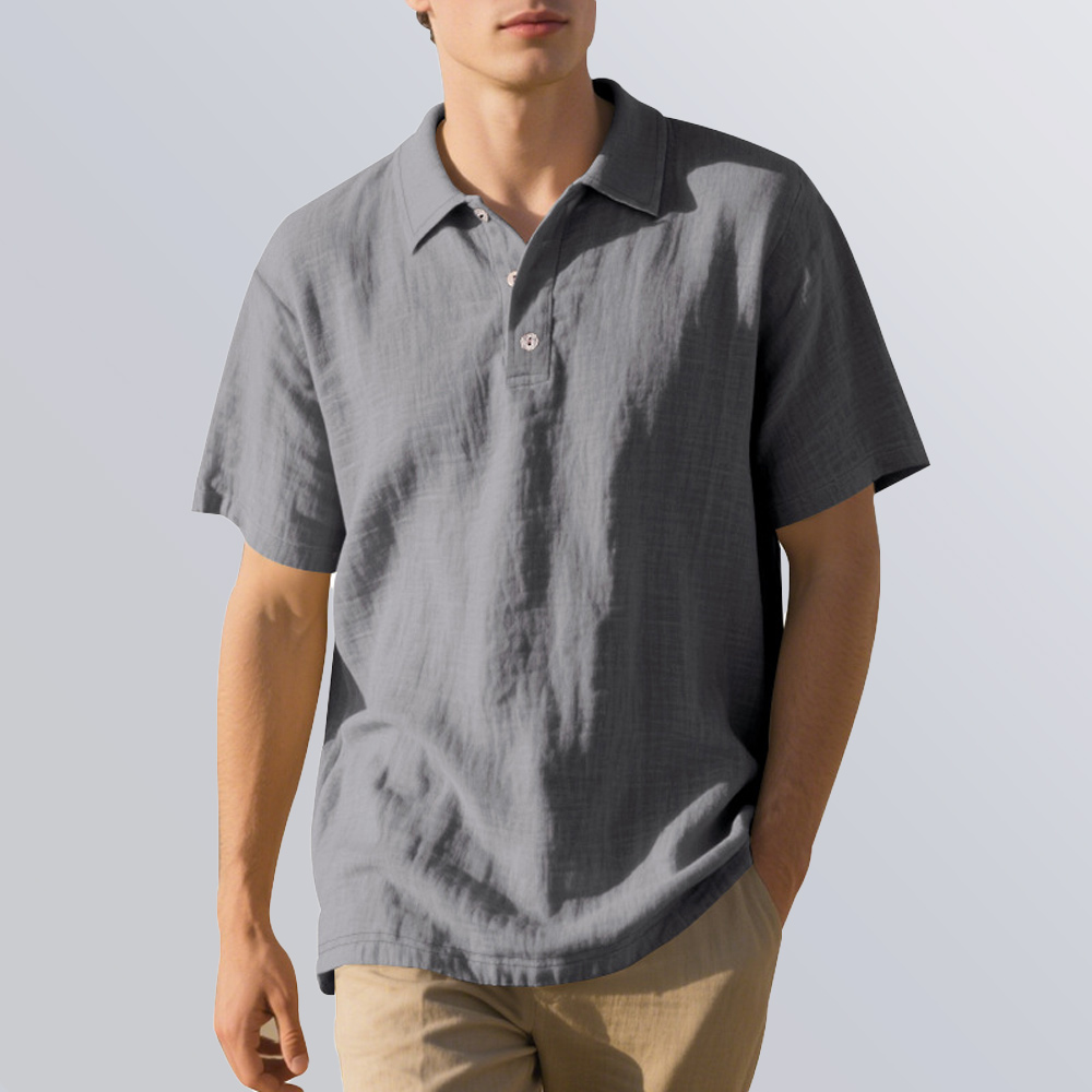Lockeres, atmungsaktives Poloshirt aus Leinen mit Revers für Herren, kurzärmlig