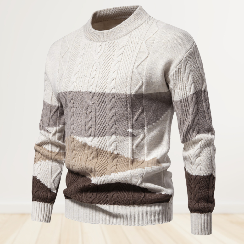 Retro-Farbblock-Pullover mit Rundhalsausschnitt für Herren im Herbst und Winter