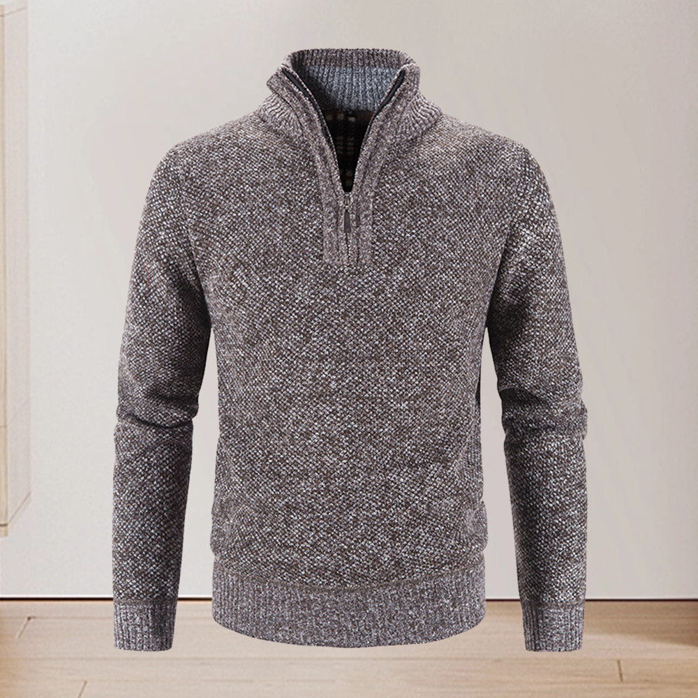 Verdickter Winterpullover für Herren mit halbem Reißverschluss und Stehkragen