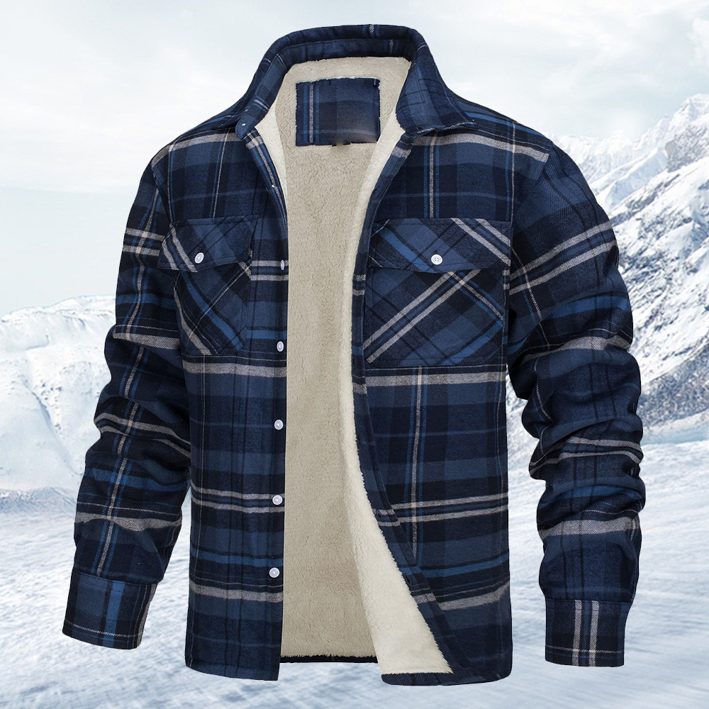 Herrenmantel mit lockerem Samtrevers und Karomuster