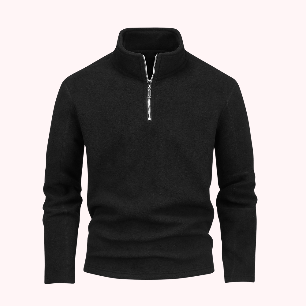 Warme Herren-Jacke aus Polarfleece mit Stehkragen, halbem Reißverschluss und langen Ärmeln