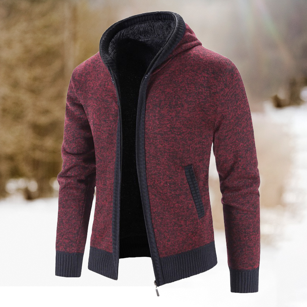 Herren-Fleece-verdickte warme Kapuzen-Strickjacke