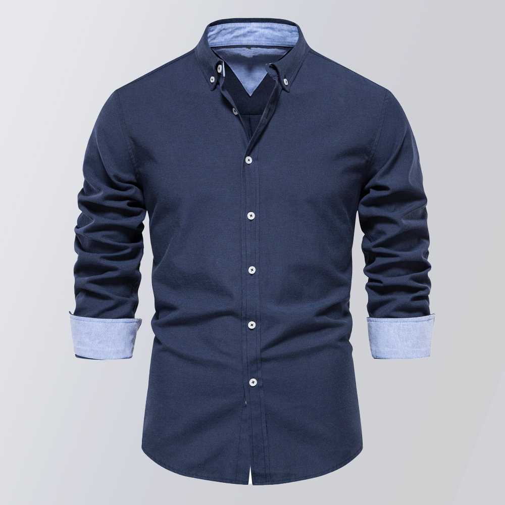 Herren-Hemd mit Slim-Fit, modischem Farbblock-Revers, lange Ärmel