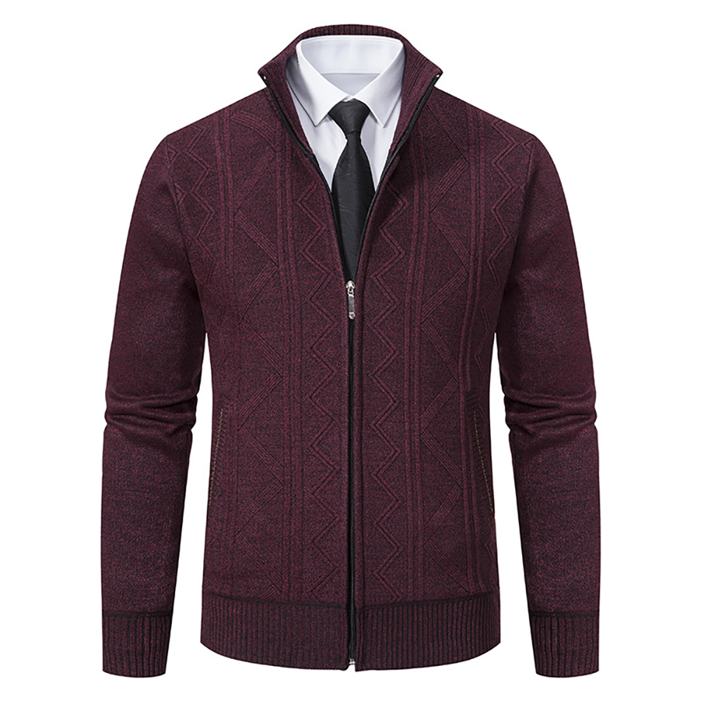 Veste chaude en tricot à col montant et fermeture éclair pour homme