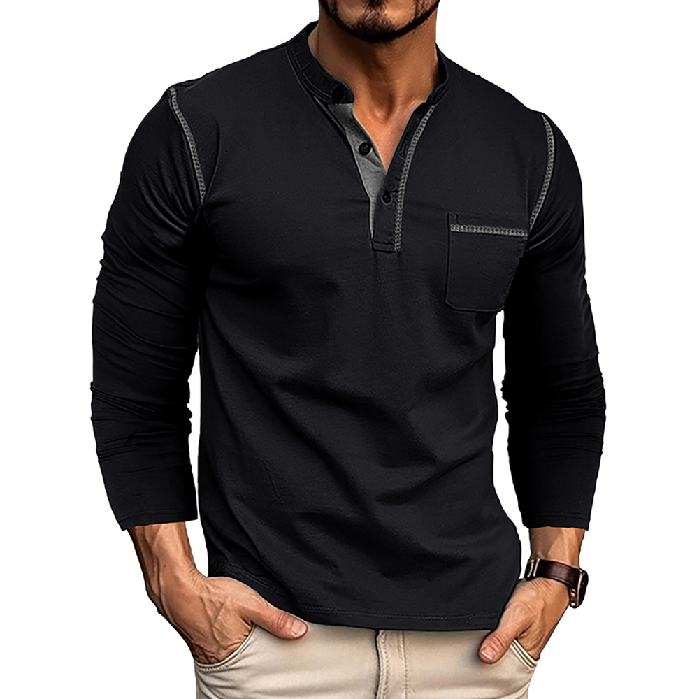 T-shirt à manches longues et col Henley pour hommes