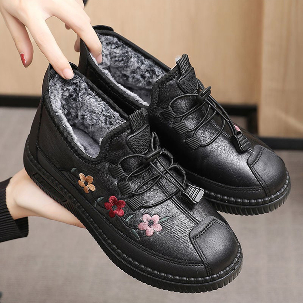 Lederbestickte Damen-Plüschmokassins für ältere Frauen