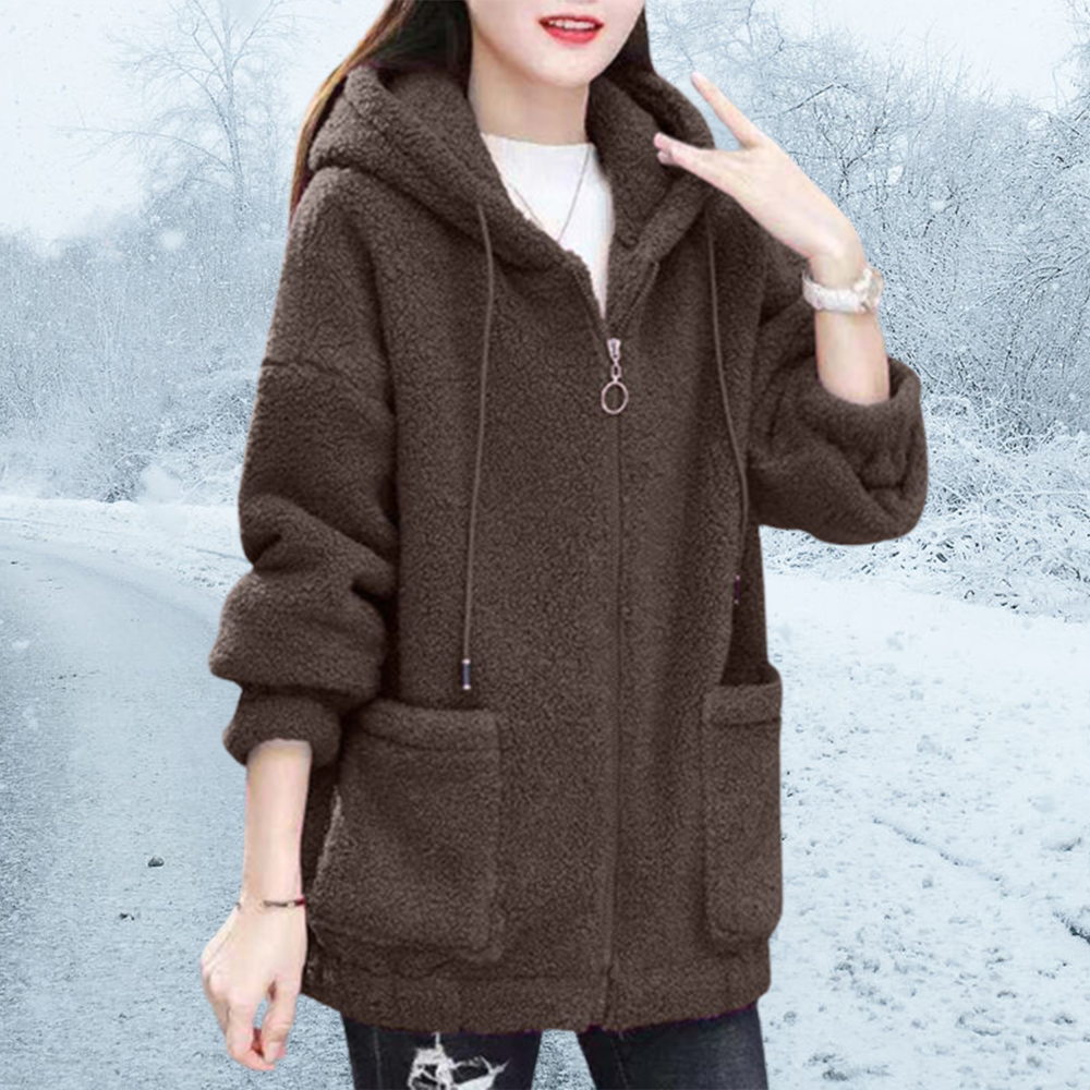 Warme Plüsch-Kapuzenjacke für Damen