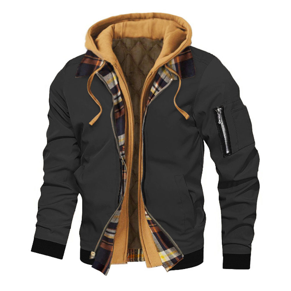 Verdickte Herrenjacke mit Kapuze und Reißverschluss