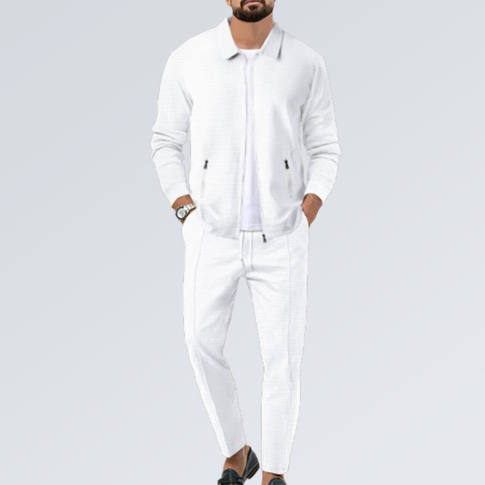 Herren-Hosenanzug mit Waffelmuster und Revers, Reißverschluss und langen Ärmeln