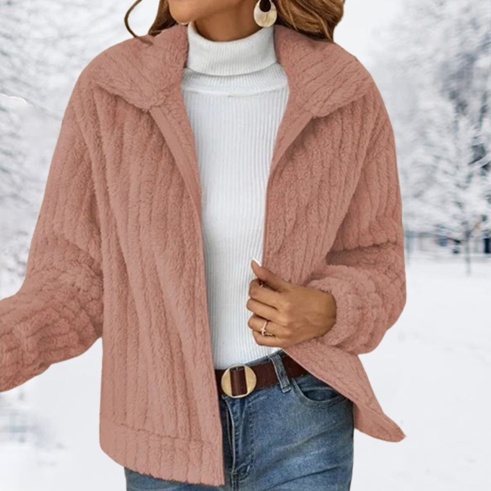 Neue Damen-Kurzjacke aus Plüsch mit Revers