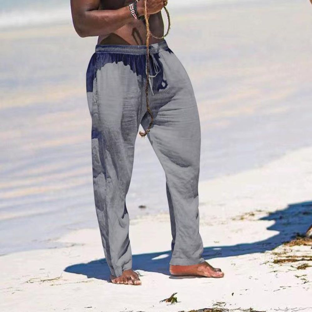 Pantalon décontracté en coton et lin de couleur unie pour homme