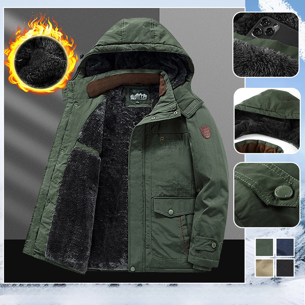 Lässige, mittellange, warme Winterjacke für Herren aus dickem Samt
