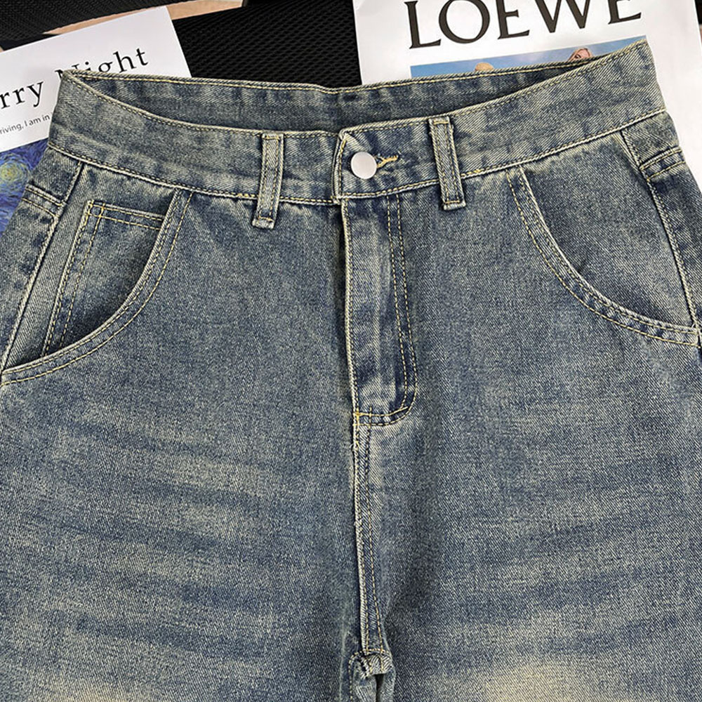 Distressed-Waschung High-Rise-Jeans mit weitem Bein