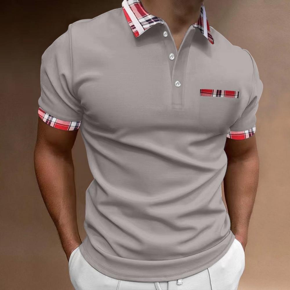 Metallwolke Kurzärmliges Poloshirt für Herren mit Karomuster und Farbblockmuster
