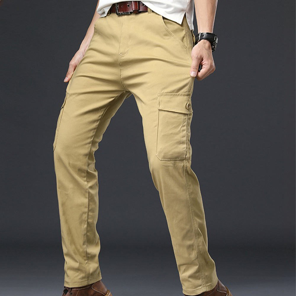 Pantalon cargo ample élastique à jambe droite pour hommes