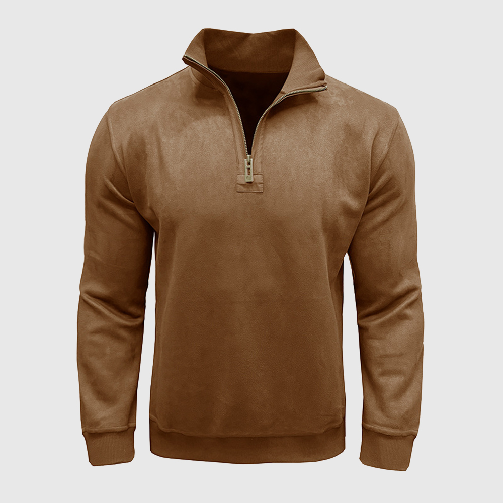 Herren-Sweatshirt aus Kunstleder mit Stehkragen und Reißverschluss, langärmelig