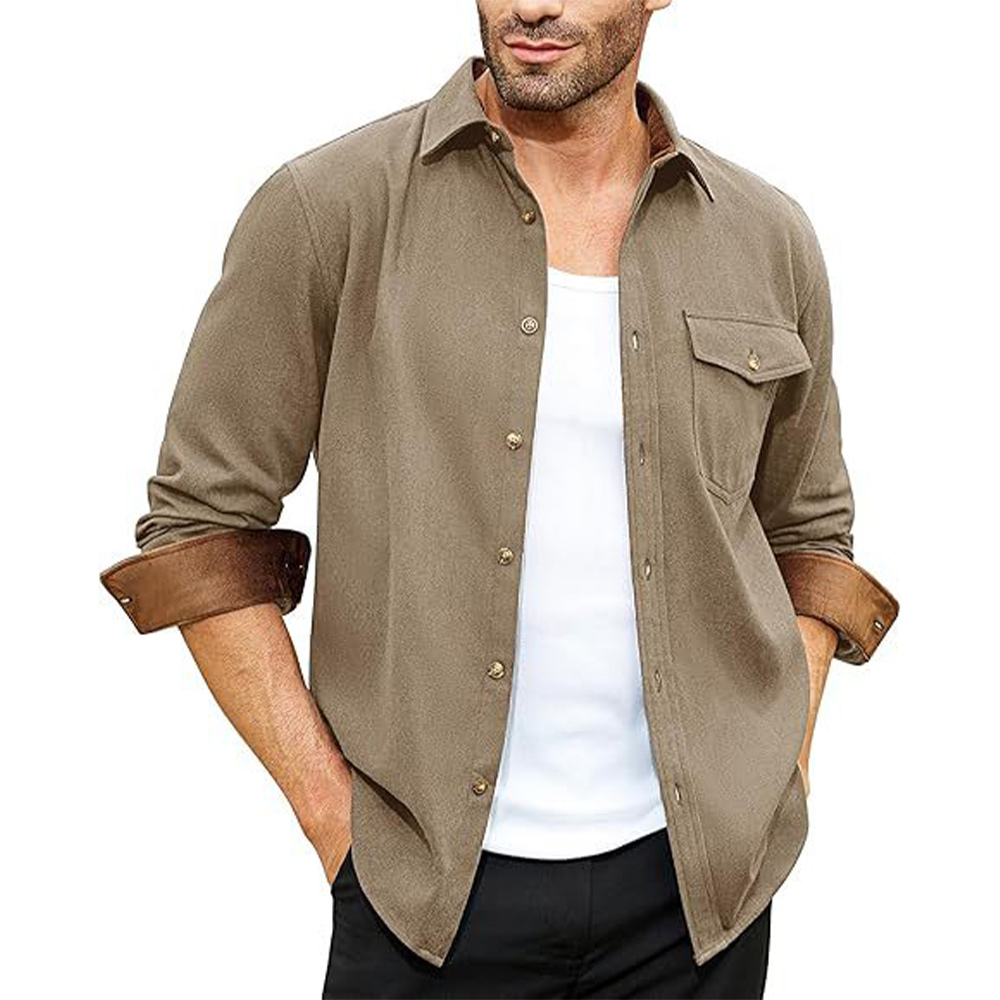 Chemise décontractée à manches longues avec poche pour homme