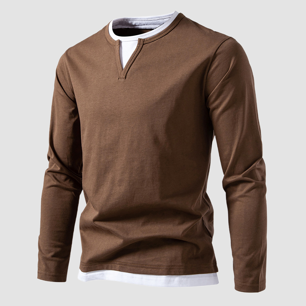 Lässiges, zweiteiliges T-Shirt mit langen Ärmeln und V-Ausschnitt für Herren