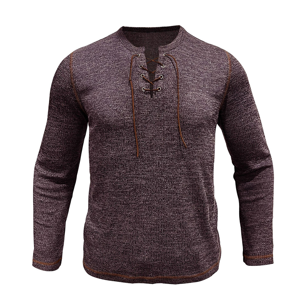T-shirt décontracté à manches longues et lacets pour homme