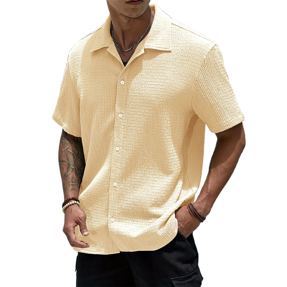 Chemise à manches courtes décontractée plissée pour hommes
