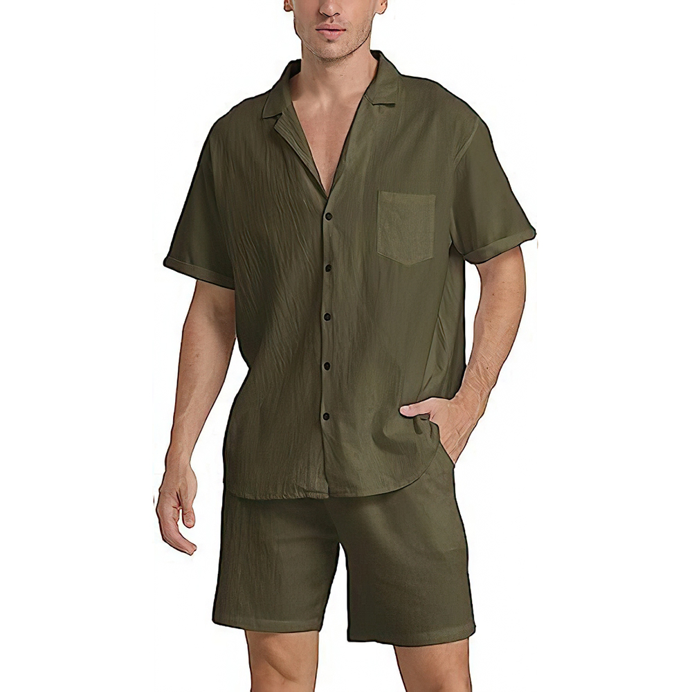 Ensemble deux pièces chemise à manches courtes et short pour homme