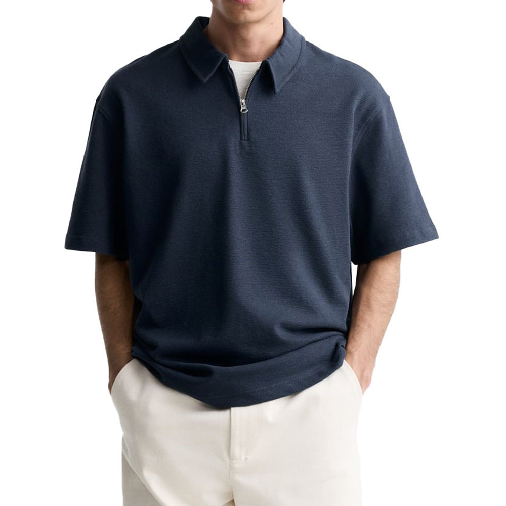 Polo décontracté à manches courtes et fermeture éclair pour homme