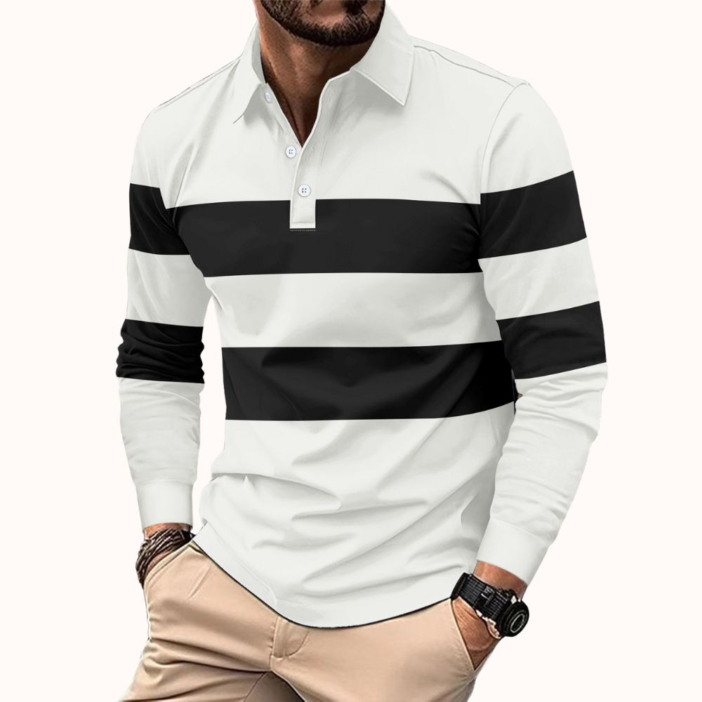 Lässiges Langarm-Poloshirt mit gestreiftem Revers für Herren