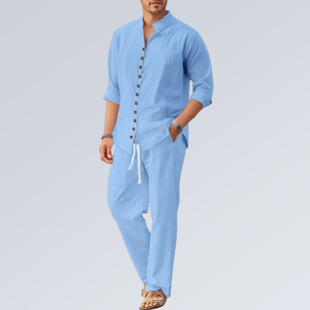 Lockeres Langarmhemd für Herren mit Hose, lässiger Strandanzug