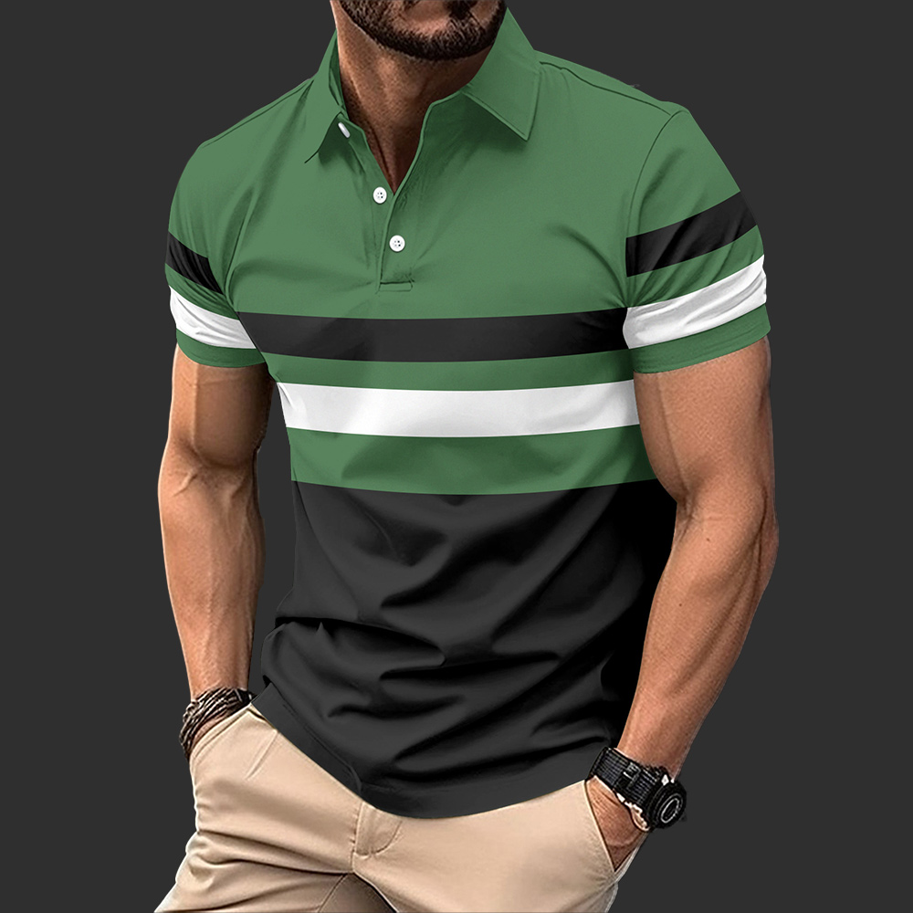 Lässiges Herren-Poloshirt mit gestreiftem Revers und kurzen Ärmeln