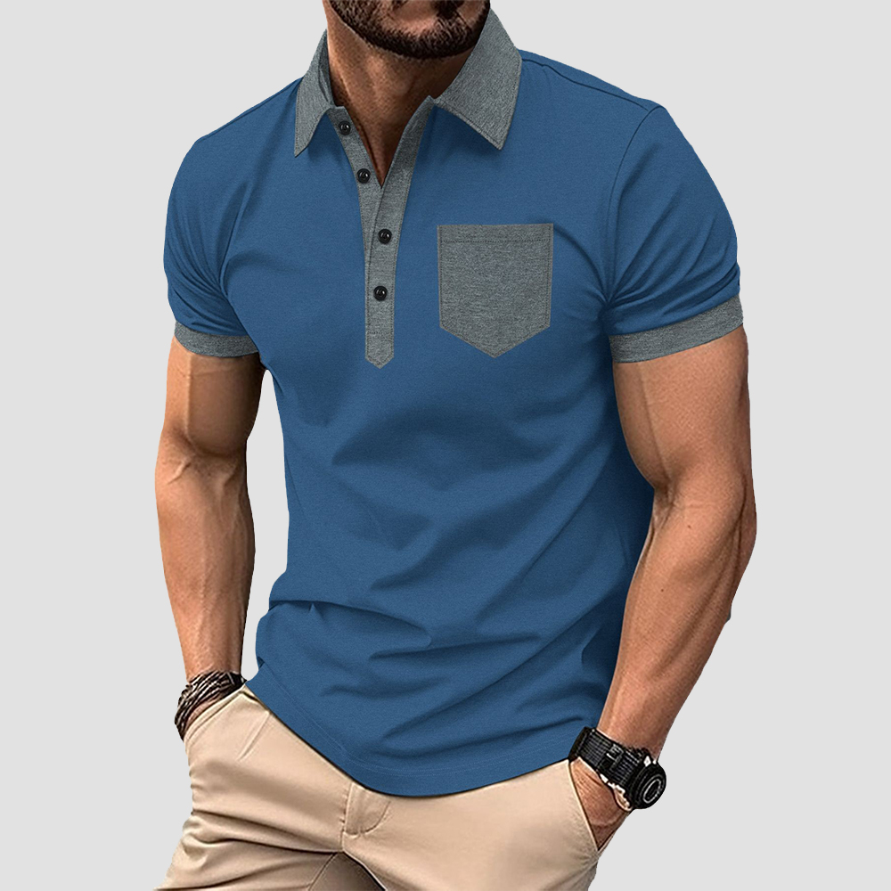 Lässiges Poloshirt mit Colorblock-Revers für Herren, kurzärmlig