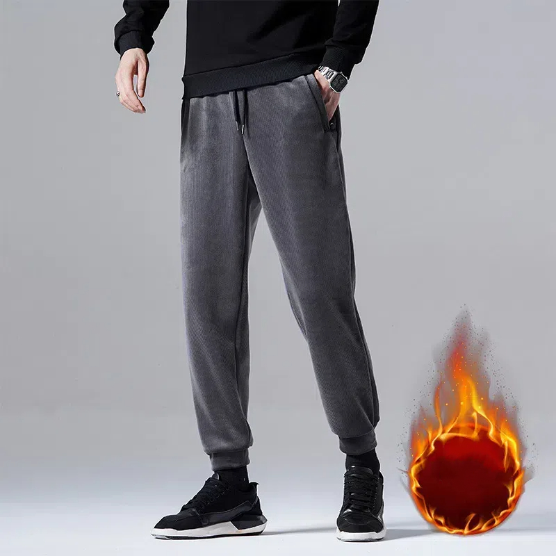 Pantalon décontracté en polaire épaisse pour hommes