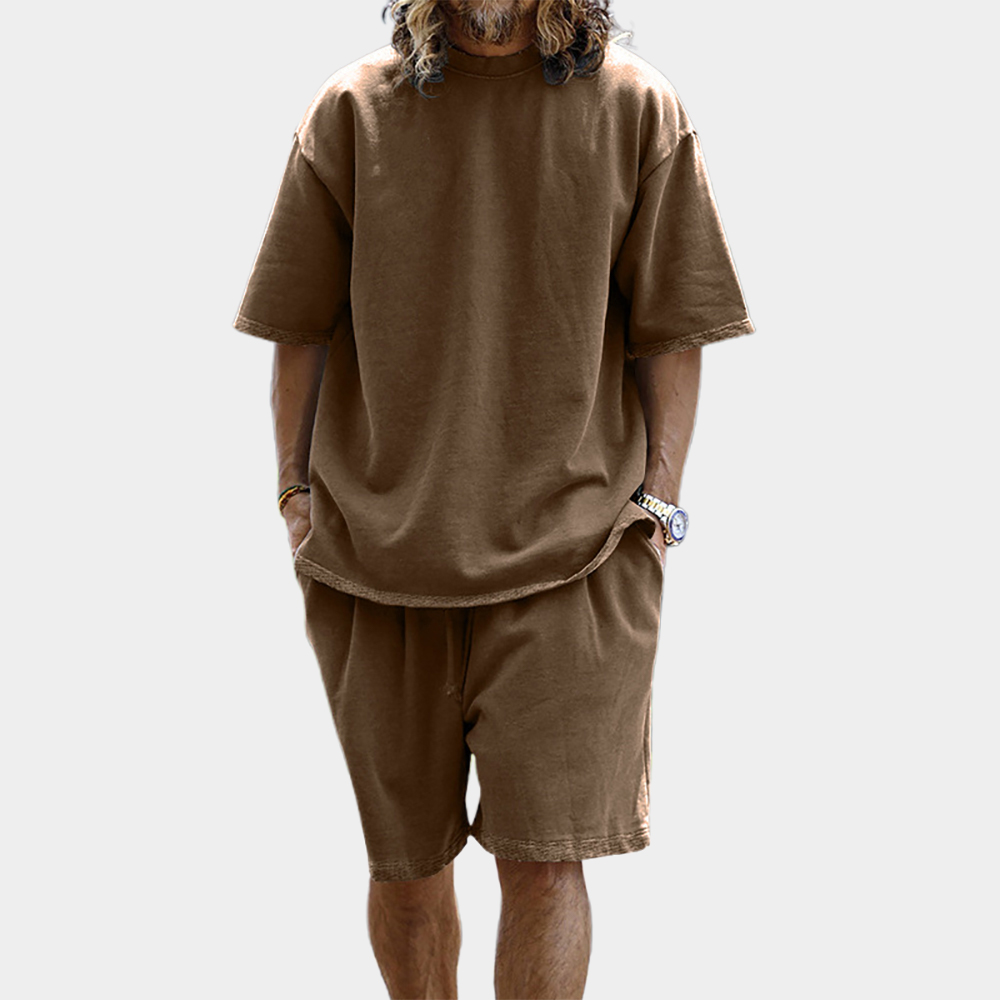 Herren lockere einfarbige Kurzarm-T-Shirt-Shorts Freizeitanzug