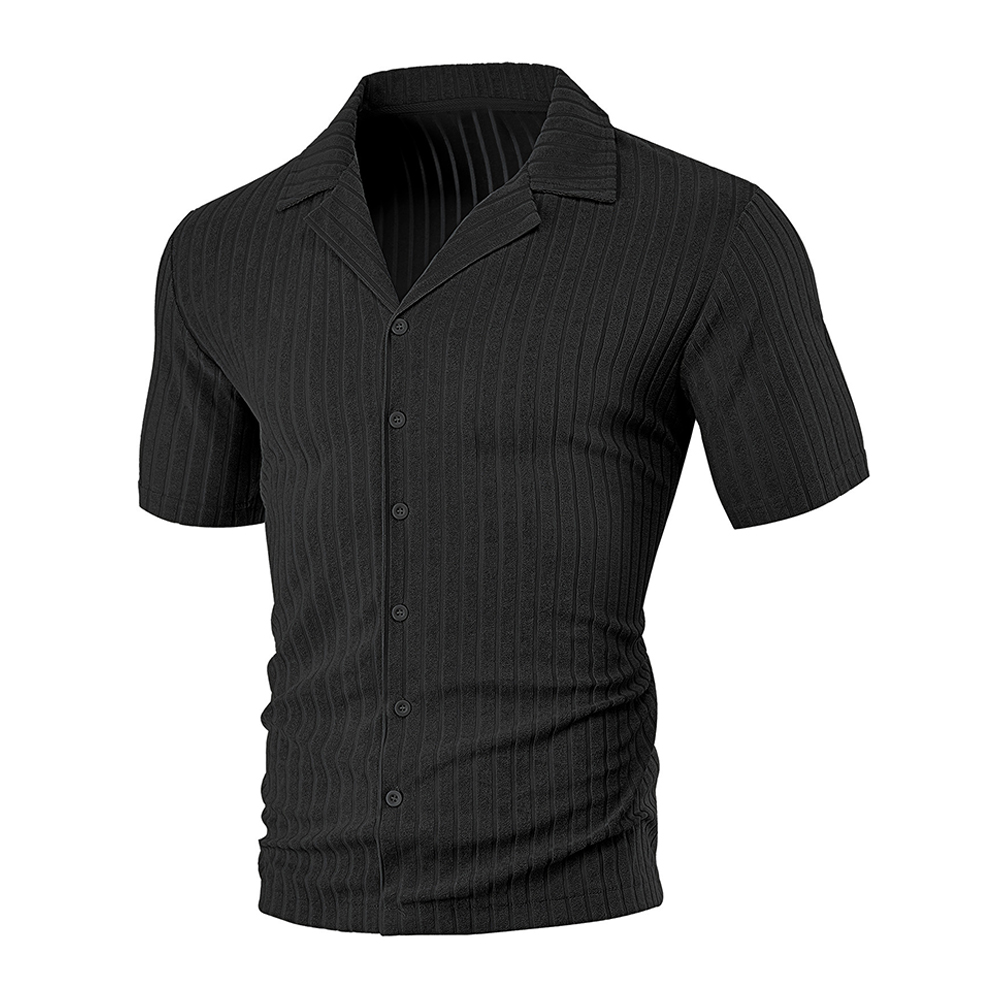 Herren-Jacquardhemd mit vertikalen Streifen und kurzen Ärmeln und Revers