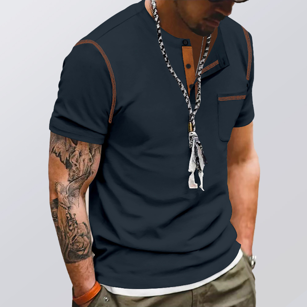 Sommer Herren Colorblock Henley Kurzarm
